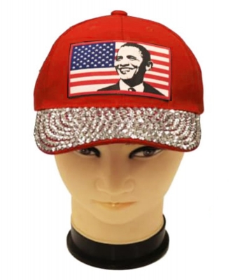 Obama Rhinestone Bling Cap QC401 RED2